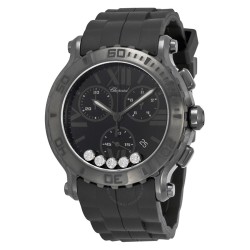Pre-owned Chopard Happy Sport Chronograph Black with 5 Floating Diamonds Dial Ladies Watch 288499-3007