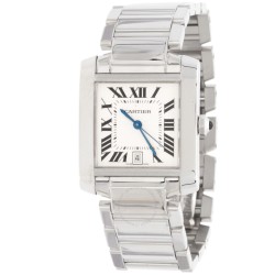 Pre-owned Cartier Tank Francaise Silver guilloche Dial Men's Watch W50011S3