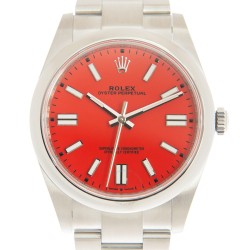 Pre-owned Rolex Oyster Perpetual Coral Red Dial Men's Watch 124300CRLRDSO