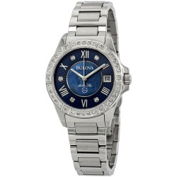 Marine Star Midnight Blue Mother of Pearl Diamond Dial Ladies Watch 96R215
