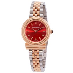Gancini Quartz Red Dial Two-Tone Ladies Watch SFMV01323