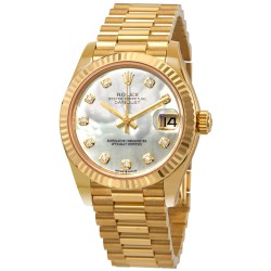 Datejust 31 Mother of Pearl Diamond Dial Ladies 18kt Yellow Gold President Watch 278278MDP