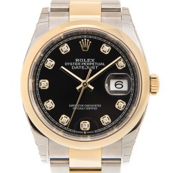 Datejust 36 Black Diamond Dial Men's Steel and 18k Yellow Gold Jubilee Watch 126203BKDO
