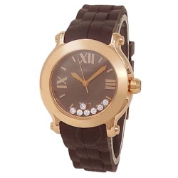 Pre-owned Chopard Happy Sport Ed.2 Brown with 7 floating diamonds Dial Ladies Watch 277471-5012