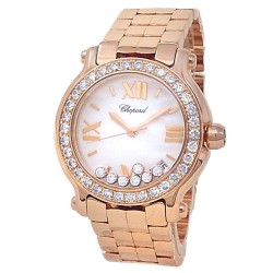 Pre-owned Chopard Happy Sport Diamond Mother of Pearl Dial with 7 Floating Diamonds Dial Ladies Watch 277481-5002