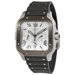Pre-owned Pre-owned Cartier Santos XL Chronograph Automatic Silver Dial Men's Watch WSSA0017