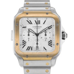 Pre-owned Cartier Santos Chronograph Automatic Silver Dial Men's Watch W2SA0008