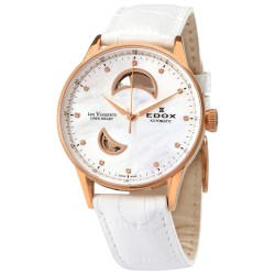 Open Box - Edox Les Vauberts Open Heart White Mother of Pearl Dial Automatic Ladies Watch 85019 37RA NADR
