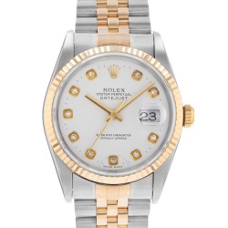 Pre-owned Rolex Datejust Automatic Chronometer Diamond White Dial Men's Watch 16233 WDJ