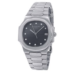 Pre-owned Patek Philippe Nautilus Quartz Diamond Black Dial Ladies Watch 3900/1A