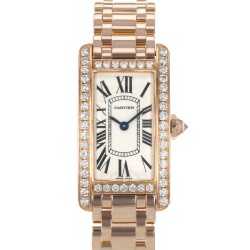Pre-owned Cartier Tank Americaine Quartz Diamond Silver Dial Ladies Watch WB7079M5