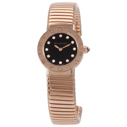 Bvlgari Black Lacquered Dial 18K Rose Gold Diamond Small Ladies Watch 102225