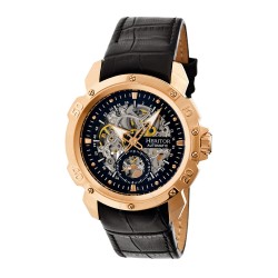 Carter Rose Gold-tone Stainless Steel Case Black Skeleton Dial Black Leather Men's Watch HR2506