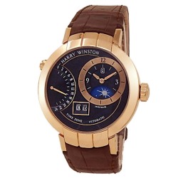 Pre-owned Harry Winston Premier Excenter Timezone GMT Grey Dial Men's Watch PRNATZ41RR002