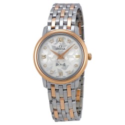 De Ville Prestige Silver Diamond Dial Stainless Steel and 18kt Rose Gold Ladies Watch 42420276052002
