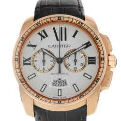 Pre-owned Cartier Calibre De Cartier Chronograph Automatic Silver Dial Men's Watch W7100044