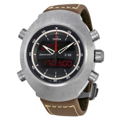 Spacemaster Z-33 Black Analog-Digital Dial Brown Leather Chronograph Men's Watch 32592437901002