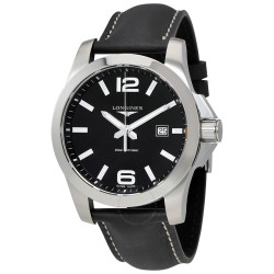 Conquest Black Dial Black Leather Men's 43mm Watch L37604563