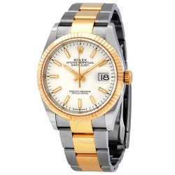 Datejust 36 White Dial Men's Stainless Steel and 18kt Yellow Gold Oyster Watch 126233WSO