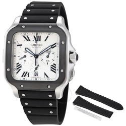 Pre-owned Cartier Santos Xl Chronograph Silver Dial Men's Watch WSSA0017