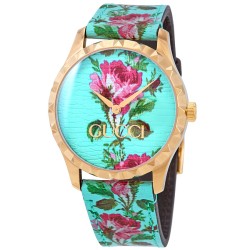 G-Timeless Aqua Floral Print Dial Ladies Leather Watch YA1264085
