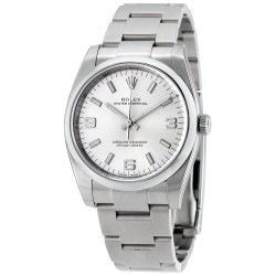 Pre-owned Rolex Oyster Perpetual Silver Dial Men's Watch 114200SASO