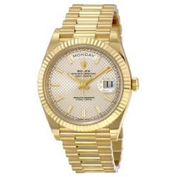 Day-Date 40 Silver Diagonal Motif Dial 18K Yellow Gold President Automatic Men's Watch