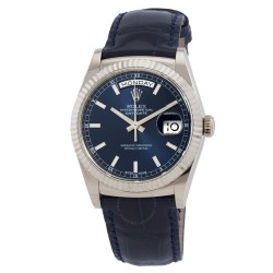 Pre-owned Rolex Day-Date Automatic Chronometer Blue Dial Men's Watch 118139