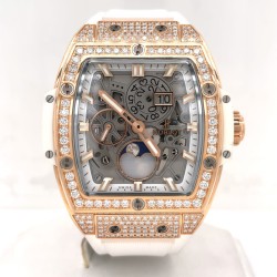 Pre-owned Hublot Spirit of Big Bang Moonphase Diamond Silver-tone Dial Unisex Watch 647.OE.2080.RW.1604