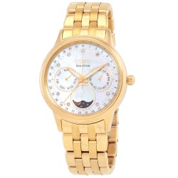 Calendrier Moon Phase Diamond White Mother of Pearl Dial Ladies Watch FD0002-57D