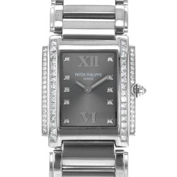 Pre-owned Patek Philippe Twenty~4 Quartz Diamond Silver Dial Ladies Watch 4910/20G