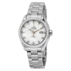 Pre-owned Omega Seamaster Aqua Terra Diamond White Mother of Pearl Dial Ladies Watch 231.15.34.20.55.001