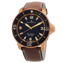 Fifty Fathoms Black Dial Brown Leather Automatic Men's Watch 5015A-3630-63B