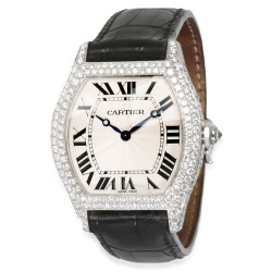Pre-owned Cartier Tortue De Cartier Hand Wind Diamond Silver Dial Ladies Watch WA504351