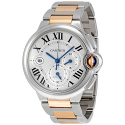 Pre-owned Cartier Ballon Bleu De Cartier Chronograph Silvered flinque with sunray finish Dial Men's Watch W6920063