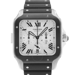 Pre-owned Cartier Santos Chronograph Automatic Silver Dial Men's Watch WSSA0017