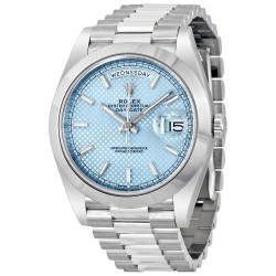 Pre-owned Rolex Day-Date Ice Blue Diagonal Motif Dial Men's Watch 228206IBLSP