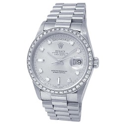 Pre-owned Rolex Day-Date Automatic Chronometer Diamond Silver Dial Men's Watch 18346 SDP