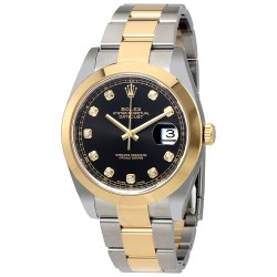 Datejust Black Diamond Dial Steel and 18K Yellow Gold Oyster Men's Watch 126303BKDO