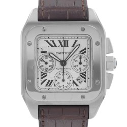 Pre-owned Cartier Santos 100 Chronograph Automatic White Dial Men's Watch W20090X8