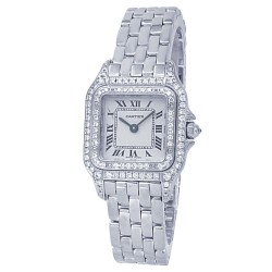 Pre-owned Cartier Panthere Quartz Diamond White Dial Ladies Watch WF3,118F3