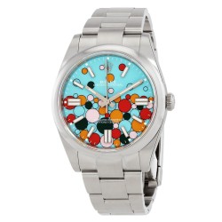 Pre-owned Rolex Oyster Perpetual Turquoise Celebration motif Dial Men's Watch 124300-0008