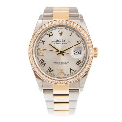 Datejust 36 Silver Diamond Dial Men's Steel and 18kt Yellow Gold Oyster Watch 126283SRDO