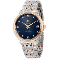 De Ville Prestige Co-Axial Automatic Blue Dial Stainless Steel and 18kt Rose Gold Ladies Watch 42420332053001