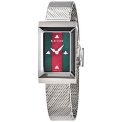 G-Frame Quartz Green and Red Web Mother of Pearl Dial Ladies Watch YA147401