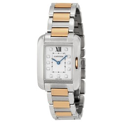 Pre-owned Cartier Tank Anglaise Quartz Diamond Silver Dial Ladies Watch WT100024