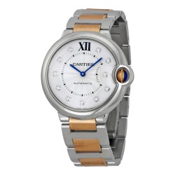 Pre-owned Cartier Ballon Bleu Silver Dial Steel and 18kt Rose Gold Unisex Watch WE902031