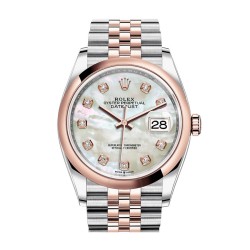 Datejust 36 Mother of Pearl Diamond Dial Men's Steel and 18k Everose Gold Jubilee Watch 126201MDJ