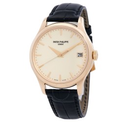 Pre-owned Patek Philippe Calatrava Ivory Dial 18kt Yellow Gold Brown Leather Men's Watch 5227J-001