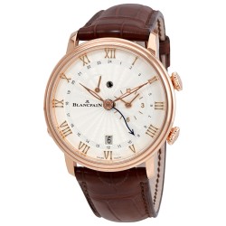 Villeret Reveil 18kt Rose Gold GMT Alarm Stamped Flinque Opaline Dial Men's Watch 6640-3642-55B